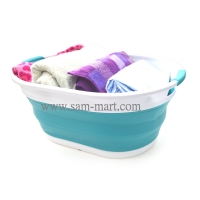 SAMMART Collapsible 3 Handled Plastic Laundry Basket - Oval Tub/Basket -  Foldable Storage Container/Organizer - Portable Washing Tub - Space Saving